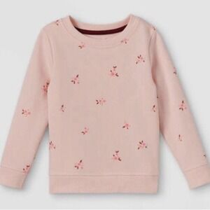 Cat & Jack Toddler Girls Fleece Sweatshirt Light Pink Floral Long Sleeve Size 4T